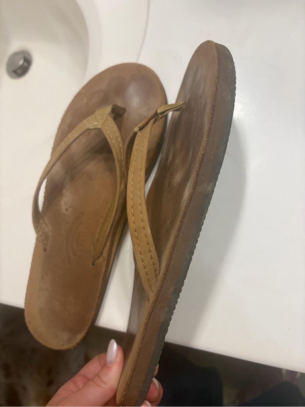 Rainbow Women's Tan Leather Flip Flop Sandals - Classic Brown/Tan